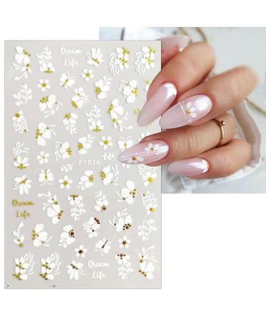 Buy 8 Sheets White Gold Flower Nail Art Stickers - 3D Self-Adhesive Daisy & Holographic Designs for Women | International Shipping - Buy Online on GoSupps.com