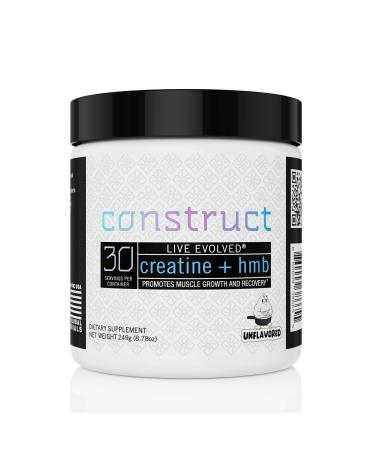 Construct -5g Creatine Monohydrate + 3g Hmb Blend Muscle Growth Strength Recovery ATP Energy Athletic Performance and protein synthesis - 30 servings unflavored