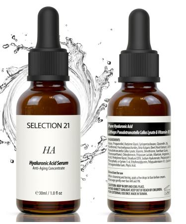 SELECTION 21 Advanced Hyaluronic Acid Serum for Face Anti Aging with 5% Hyaluronic Acid Complex  Hydrating Stem Cell Serum for Skin 1 Fl OZ.