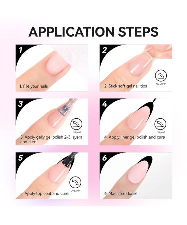 Gelike ec Nude Gel Polish Set - Sheer UV Pink French Tip Polish with Black White Gel Liner for Nail Art Design - 7ML 6PCS - Buy Online on GoSupps.com