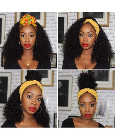 HeadBand Wig Curly Human Hair Wigs for Black Women Brazilian 10A Human Hair None Lace Front Water Wave Wigs Machine Made Wigs Natural Color 150% Density 18 Inch Natural Color 18 Inch (Pack of 1)