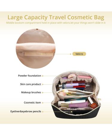 Baonmy Large Capacity Travel Cosmetic Bag - Portable PU Leather Waterproof Makeup Organizer for Women - Black - Buy Online on GoSupps.com