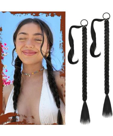 Sofeiyan Long Braid Ponytail Extension with Hair Tie Straight Sleek Wrap Around Hair Extensions Braid Pony Tail Fluffy Natural Soft Synthetic Hairpieces for Women Daily Wear 2Pcs 30 inch-Black 30 Inch (Pack of 2) Black