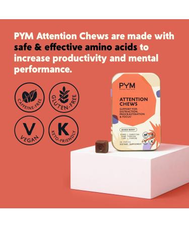 PYM Attention Chews Support for Procrastination Focus & Productivity 20 Count | 518mg L-Carnitine 54mg Tyrosine 11mg L-Taurine Caffeine-Free | All-Natural Mood Boost Supplement Made in USA 20 Count (Pack of 1) - Buy Online on GoSupps.com