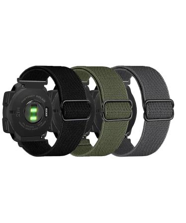 3 Packs Stretchy Nylon Bands Compatible with Garmin Instinct/ Instinct 2 Solar 22mm Sport Breathable Wristband for Garmin Instinct Tactical/ Solar/ Tide/ Esports Black/Gray/Army Green