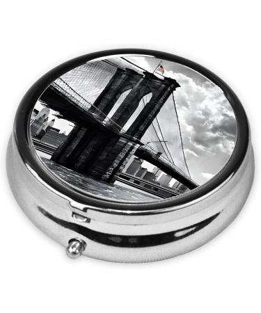 Brooklyn Bridge Printed Mini Round Pill Box | 3 Compartment Travel Pill Organizer | Portable Medicine Case for Home & Office - Buy Online on GoSupps.com
