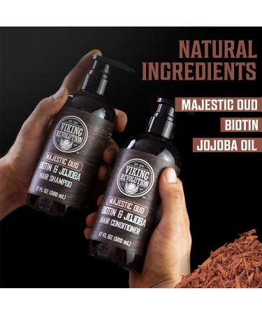 Viking Revolution Majestic Oud Men's Shampoo & Conditioner Set with Biotin & Jojoba Oil - Natural Hair Care for Thinning Hair (17oz) - Pack of 2 - Buy Online on GoSupps.com