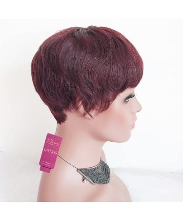 HOTKIS Burgundy Short Pixie Wig for Black Women | Human Hair Short Pixie Cut Wigs for African Americans - Buy Online on GoSupps.com
