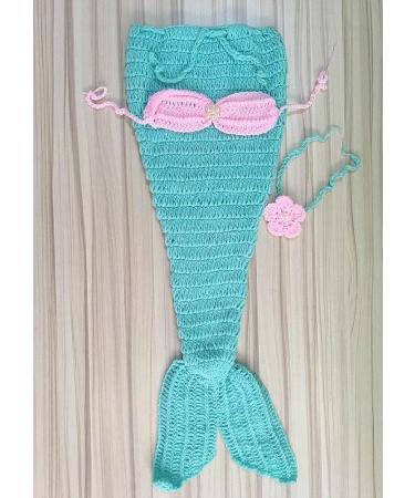 Pinbo Newborn Baby Photography Prop Crochet Mermaid Headband Bra Tail - Buy Online on GoSupps.com