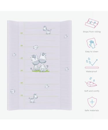 Baby Hard Base Changing Mat 80x50 cm for 140x70 cm Cot Bed | Waterproof Anti-Roll Nappy Changer with Raised Edges | Unisex Grey Zebra Design - Buy Online on GoSupps.com