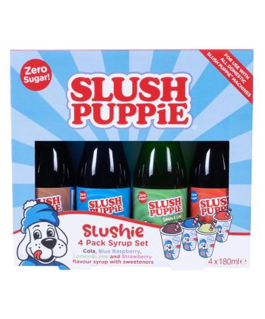 SLUSH PUPPiE ZERO 4-Pack Syrup Set. Includes Cola Blue Raspberry Lemon & Lime & Strawberry Flavours. Zero Sugar Slush Puppy Syrup Gift Set. 4 x 180ml. Official SLUSH PUPPiE Merchandise. - Buy Online on GoSupps.com