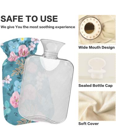 Naanle 2L Hot Water Bottle with Cover - Blue Pink Floral Hot Water Bottle for Back Pain Relief Hand & Foot Warmer Neck Warmth & Cold Therapy - Buy Online on GoSupps.com