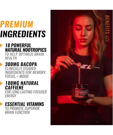Brain Boost Tropical Punch Supplement - Enhance Focus Energy & Performance with 18 Nootropics - 30 Servings Sweetened with Stevia - Buy Online on GoSupps.com
