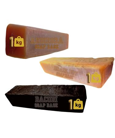 Nativilis Amazonian Soap Base 3KG - ANDIROBA 1KG - BACURI 1KG - BRAZIL NUT 1KG - Natural Vegan Face Skin Body Moisturises No Chemicals Additives Colours or Lauryl - Melt and Pour Copaiba Benefits