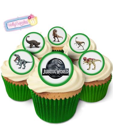 24 Edible Pre-Cut Wafer Round Cake Toppers: 12 Designs Inspired by 'Jurassic World'