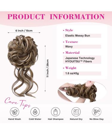 REECHO Synthetic Messy Bun Hair Piece - Light Brown with Highlights | Tousled Updo Elastic Hair Bun for Women | Donut Accessories Scrunchies - Buy Online on GoSupps.com