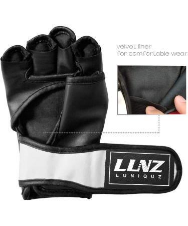 Luniquz MMA Gloves - Kids & Adults Punching Bag Boxing Sparring Grappling Half Finger Gloves with Thick Padding and Long Wrist Wrap - Black (Small) - Buy Online on GoSupps.com
