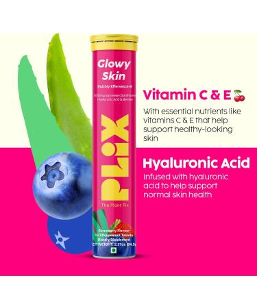 PLIX Glowy Skin 500mg Glutathione Supplement with Hyaluronic Acid Vitamin C E & Berries | 60 Effervescent Tablets Strawberry Flavor 60 Tablets (Pack of 4) - Buy Online on GoSupps.com