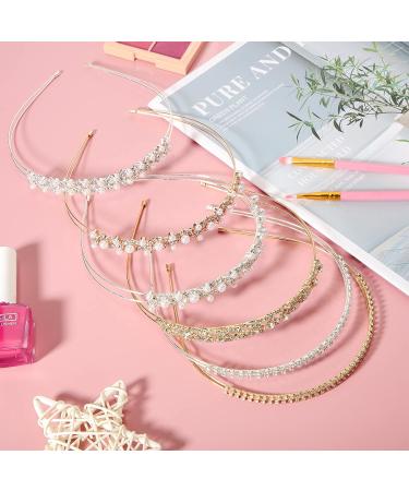 Crystal Diamond Headband Set - Girls Tiara Gold Silver Pearl Headbands for Women, Brides, Wedding Party - 6 Pcs - Buy Online on GoSupps.com