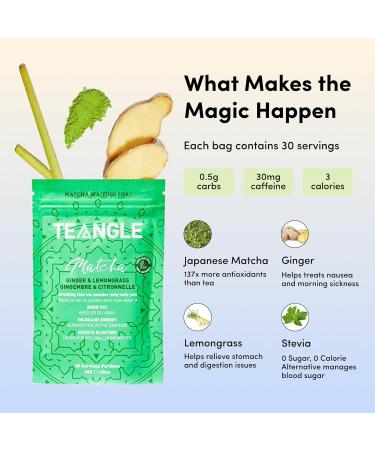 Teangle Signature Ginger and Lemongrass Matcha Powder Ceremonial Grade Matcha Green Tea Organic Shade Grown Leaves Single Bag (30g total) Graded for Texture and Taste Perfect for Matcha Lattes - Buy Online on GoSupps.com