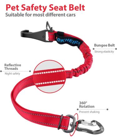 IOKHEIRA Dog Safety Belt | Adjustable Car Seat Belt for Dogs | Universal Fit & Locking Bar in Cherry Red - Buy Online on GoSupps.com