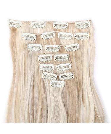 Clip-In Hair Extensions - 60cm Wavy Synthetic & Real Hair - 18 Clips for Full Head - Sandblond & Bleach Blonde - Buy Online on GoSupps.com