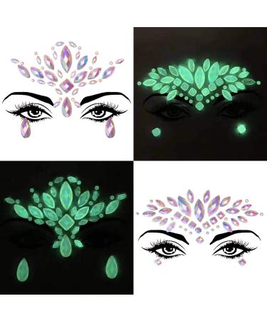 Siquk 12 Sets Noctilucent Face Jewels - Luminous Mermaid Temporary Tattoo Stickers for Party Rave Festival - Buy Online on GoSupps.com