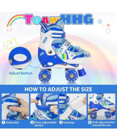 Kids Roller Skates for Girls and Boys | 4 Size Adjustable | Light Up Wheels | Blue Medium-Youth (3Y-6Y US) - Buy Online on GoSupps.com
