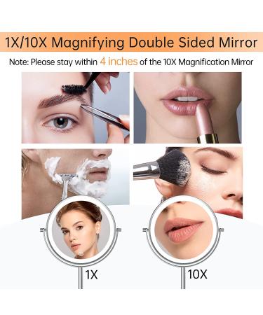 Rechargeable Lighted Makeup Mirror with 10X Magnification | Double-Sided 8 Inch Vanity Mirror with 3 Light Settings and Touch Control | Desktop Cosmetic Mirror Chrome - Buy Online on GoSupps.com