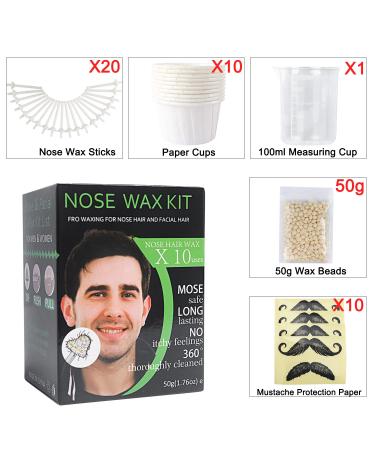 Nose Wax Kit for Men & Women - Hair Removal for Nose & Ear - 50g Wax Beads, 20 Applicators, 10 Paper Cups, 10 Mustache Guards - Buy Online on GoSupps.com