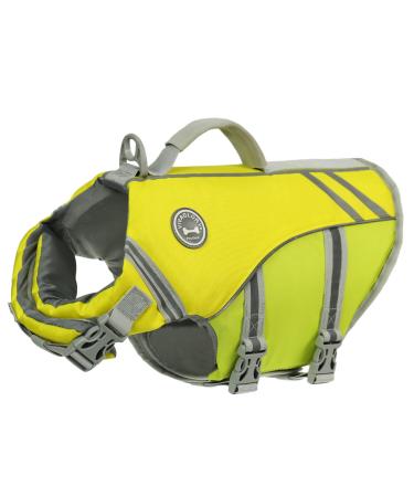 Vivaglory sports style life jacket for dogs with an excellent buoyancy adjustable & durable life jacket with a safe fastening system for small dogs yellow gray S: 48-58 cm (chest circumference) yellow-gray