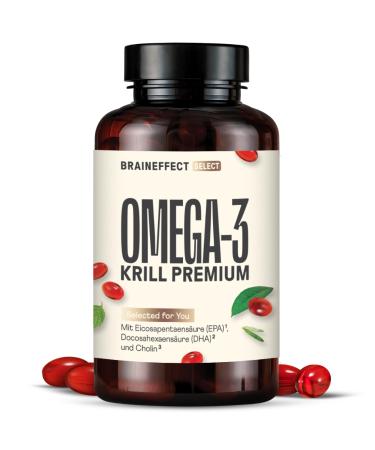 Braineffect Premium Omega 3 capsules made of pure krill oil |100% krill oil (impact) |Highest Omega 3/EPA/DHA per capsule |Without fish smell/taste |Sustainable fishing |60 capsules