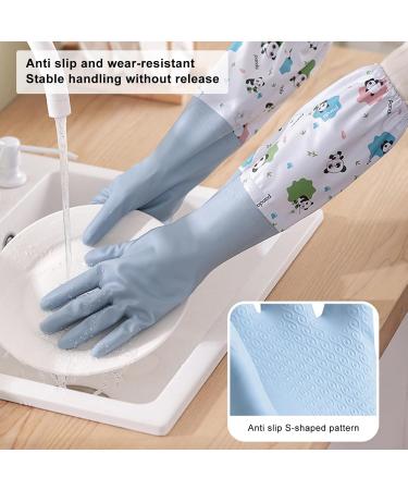 Household Gloves 1 Pair Cleaning Cute Panda Pattern Dishwashing Waterproof Plush Housework for Home Kitchen Autumn Blue L - Buy Online on GoSupps.com