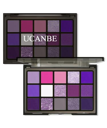 UCANBE Purple Eyeshadow Makeup Palette Dark Smokey Shimmer Matte Metallic Glitter Eye Shadow Pallet 15 Colors - Purple Witch