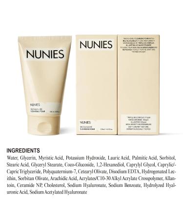 NUNIES Mild Alkaline Cleansing Foam Daily Korean Face Wash for Sensitive Skin | Cream-to-Foam Lather | Deep Cleanser with Hyaluronic Acid & Ceramide | Fragrance-Free | 4.05 fl.oz. (120ml) - Buy Online on GoSupps.com