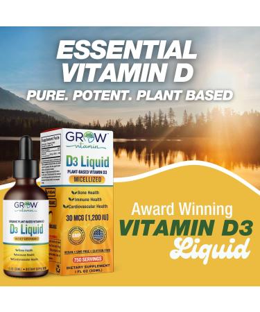 Plant-Based Micellized D3 Liquid 1200 IU for Children & Adults | Highly Absorbable Vitamin D3 Supplement for Bone, Cardiovascular & Immune Health - 750 Servings - Buy Online on GoSupps.com