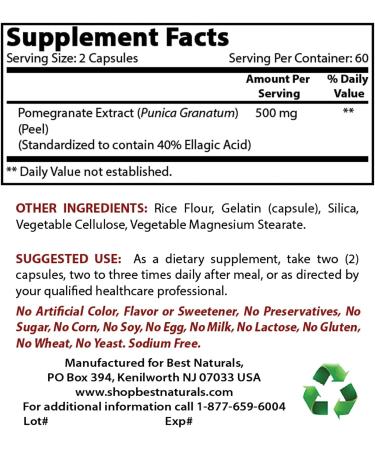 Best Naturals Pomegranate Extract 250mg - 120 Capsules | Powerful Antioxidant Supplement - Buy Online on GoSupps.com