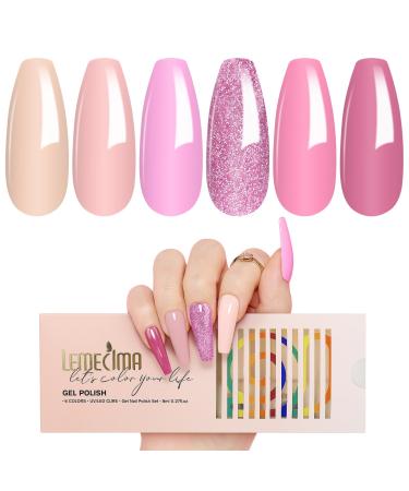 Lemecima 6 Colours of Long Lasting UV Gel Nail Polish - Gel Nail Polish Set Pink - Shellac Nail Polish Gift for Women - Nail Art Salon DIY at Home Princess Pink