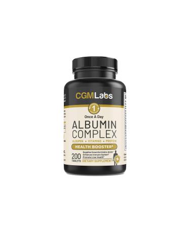 CGMLABS Premium Albumin Complex - Egg White & Whey Protein Blend with Royal Jelly & Essential Amino Acids - Daily Muscle Recovery & Nutrition Supplement - 200 Tablets