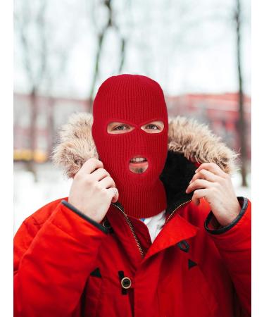 Geyoga 3 Hole Winter Knitted Full Face Cover Balaclava Ski Mask - Red, Adult Size | Ideal for Outdoor Sports - Buy Online on GoSupps.com