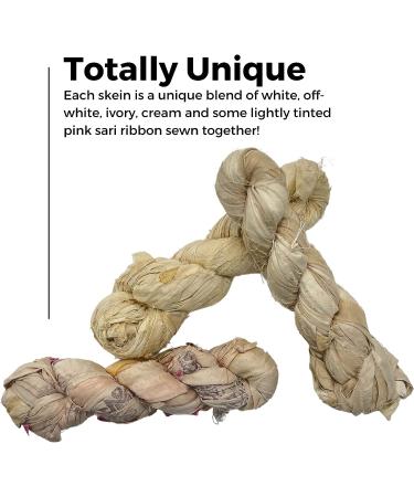 Darn Good Yarn Recycled Sari Silk Ribbon Yarn - Vintage Ivory Off-White - 100g - 50 Yards - Handmade Unique Skein - Buy Online on GoSupps.com