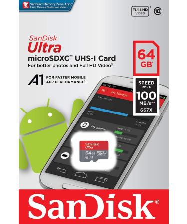 SanDisk 64GB Ultra MicroSDXC Memory Card with Adapter - 100MB/s Speed, Full HD, A1 Performance - SDSQUAR-064G-GN6MA - Buy Online on GoSupps.com