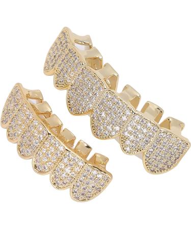 Hip Hop Diamond Braces Set - Gold Plated Copper Bling Decoration for Halloween Party - Buy Online on GoSupps.com