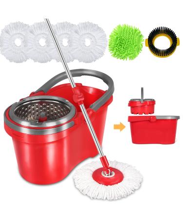 HAPINNEX Spin Mop and Bucket with Wringer Set - for Home Kitchen Floor Cleaning - Wet/Dry Usage on Hardwood & Tile - Upgraded Self-Balanced Easy Press System with 2 Washable Microfiber Mops Heads Spin Mop Bucket Set