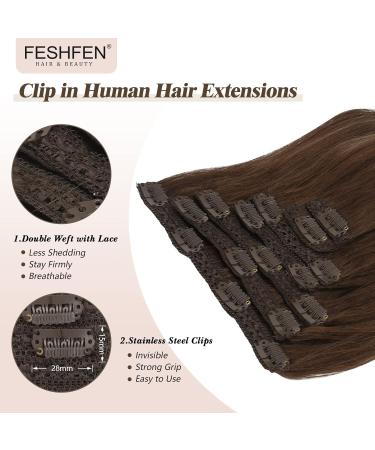 Feshfen 100% Remy Human Hair Clip-In Extensions - 7 Parts Balayage Chestnut Brown & Ash Blonde - 55cm Real Hair Clips for Volume & Length - Buy Online on GoSupps.com