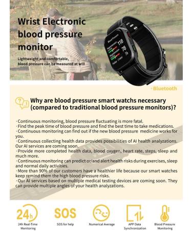 Health Tracker Smart Watch - Bluetooth Blood Pressure Heart Rate & Oxygen Monitor | Sleep & Step Tracker | iOS & Android App - Buy Online on GoSupps.com