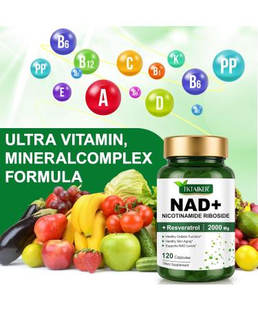TKTALKER NAD Supplement 2000 Mg - 120 Capsules True NAD & Resveratrol, NMN Alternative Liposomal NAD+ for Women & Men, Support Cellular Health, Stamina & Healthy Aging - Ultra Strength Capsules - Buy Online on GoSupps.com