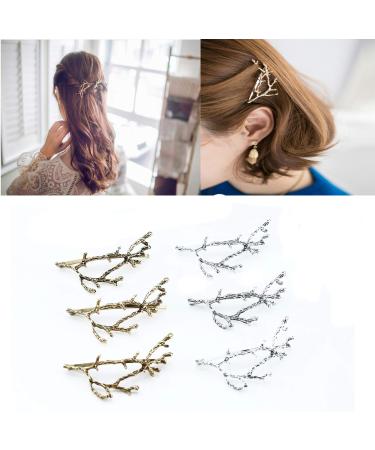 Oopsu 6pcs Minimalist Dainty Gold Silver Metal Hairpin Hair Clip Clamps Metal Branches Hairpin Hair Accessories