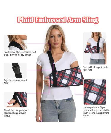 Shop Plaid Arm Sling for Shoulder Injury - Adjustable Soft Fabric Shoulder Immobilizer for Rotator Cuff Surgery - Unisex Red - Buy Online on GoSupps.com