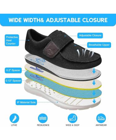 CBMTCR Women's Wide Width Shoes | Adjustable Closure | Lightweight for Diabetic Edema & Plantar Fasciitis | Size 9.5 Wide | Black - Buy Online on GoSupps.com